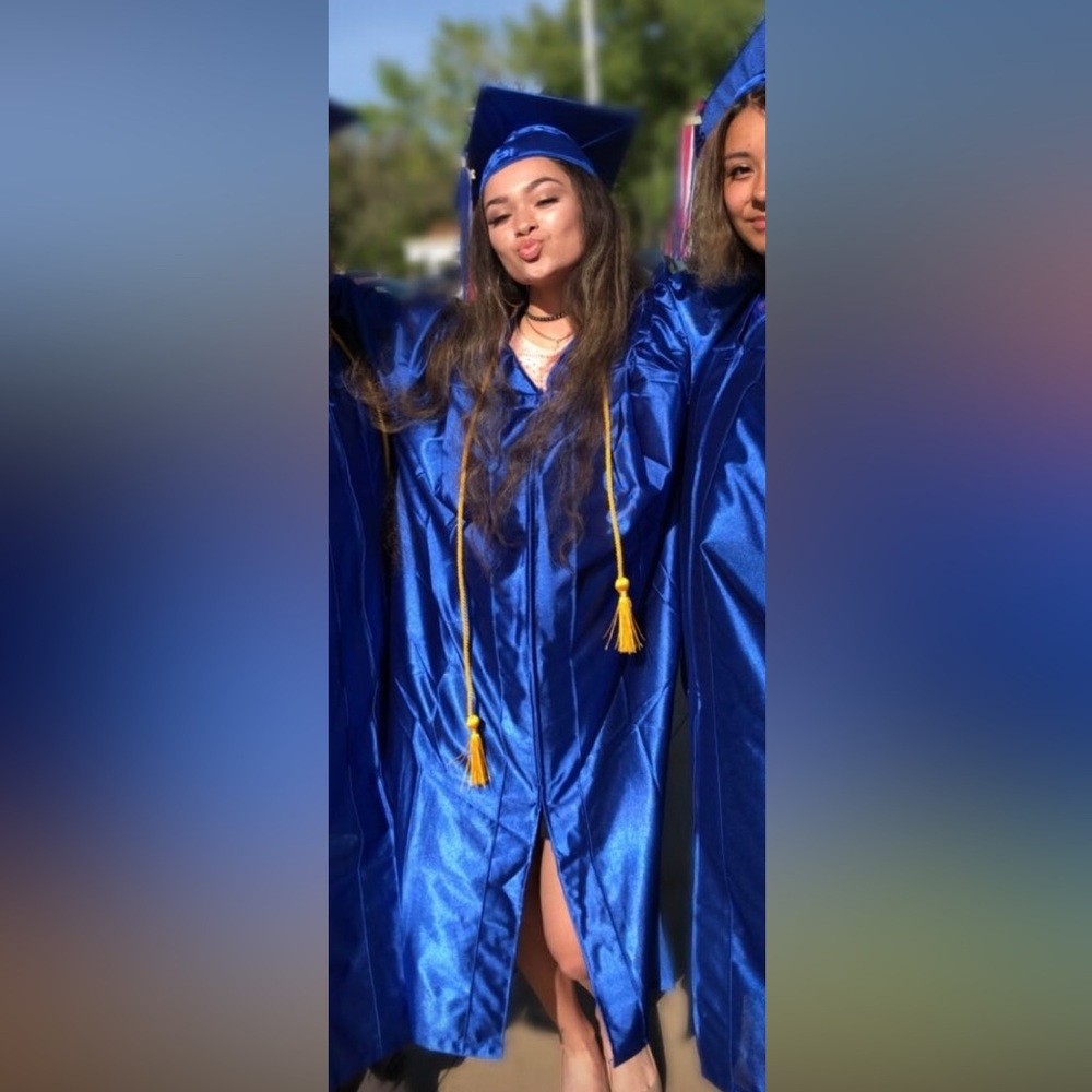 Blue cap and gown